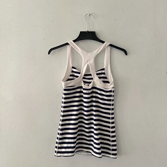 GapFit Navy & White Striped Racerback Tank Top Built-In Bra Womens S Yoga - Picture 5 of 6
